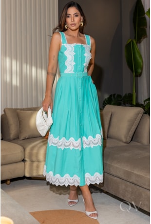 VESTIDO COM ENTREMEIO EM ALFAIATARIA VERDE CLARO - LUZIA FAZZOLLI