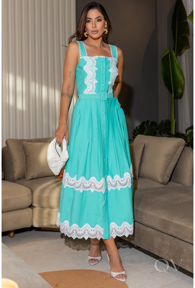 VESTIDO COM ENTREMEIO EM ALFAIATARIA VERDE CLARO - LUZIA FAZZOLLI