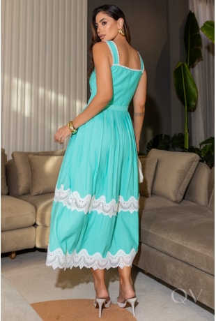 VESTIDO COM ENTREMEIO EM ALFAIATARIA VERDE CLARO - LUZIA FAZZOLLI