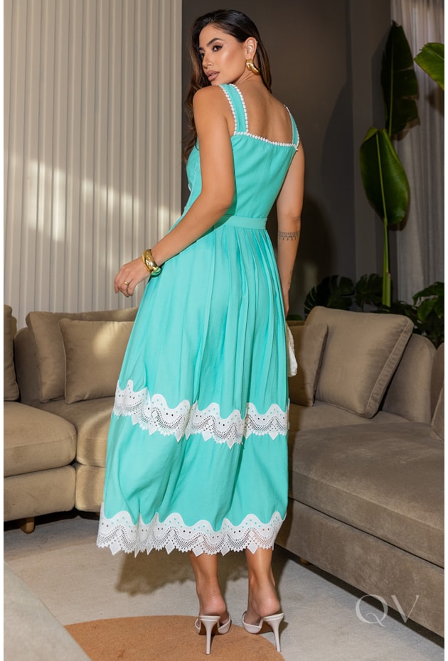 VESTIDO COM ENTREMEIO EM ALFAIATARIA VERDE CLARO - LUZIA FAZZOLLI