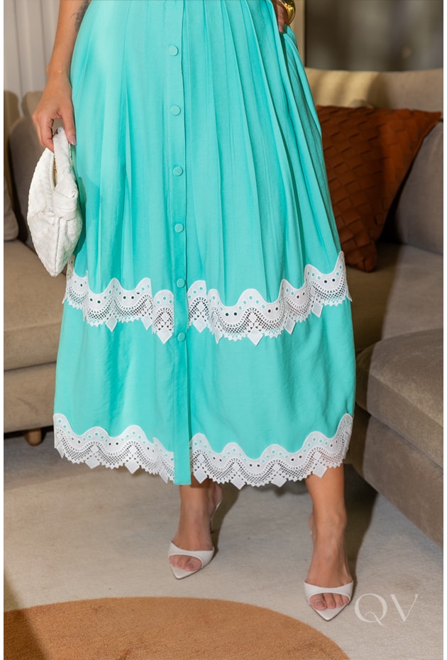 VESTIDO COM ENTREMEIO EM ALFAIATARIA VERDE CLARO - LUZIA FAZZOLLI