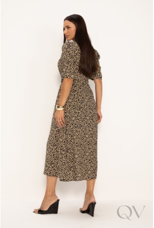 VESTIDO COM ESTAMPA LIBERTY EM CREPE PLISSADO FLORAL PRETO - LEKAZIS