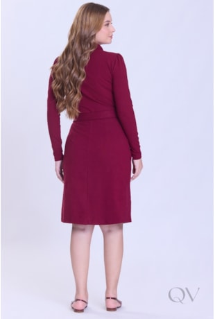 VESTIDO COM FAIXA E ZÍPER EM MALHA ESTRUTURADA BORDÔ - HAPUK