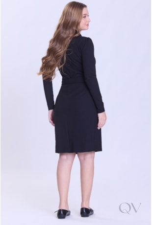 VESTIDO COM FAIXA E ZÍPER EM MALHA ESTRUTURADA PRETO - HAPUK