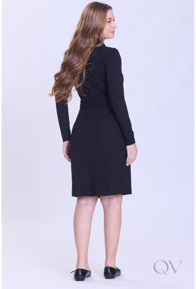 VESTIDO COM FAIXA E ZÍPER EM MALHA ESTRUTURADA PRETO - HAPUK