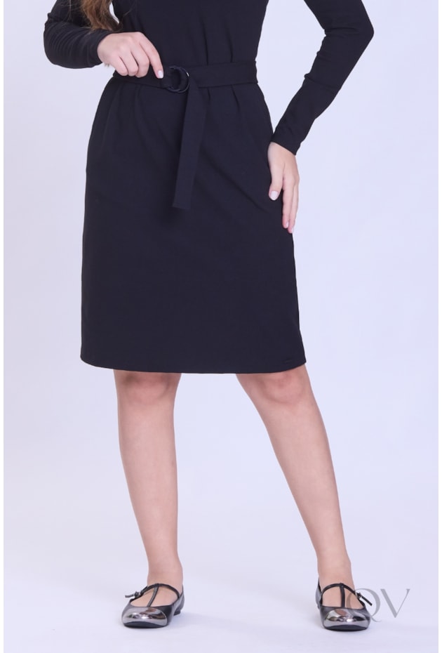 VESTIDO COM FAIXA E ZÍPER EM MALHA ESTRUTURADA PRETO - HAPUK