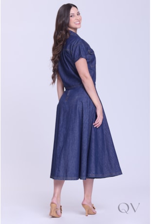 VESTIDO COM FAIXA EM JEANS AZUL ESCURO - HAPUK