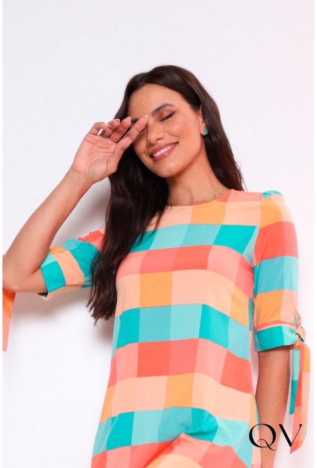 VESTIDO COM FAIXA XADREX COLORS - LEKAZIS