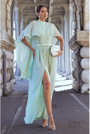VESTIDO COM FENDA EM CHIFFON VERDE - LUZIA FAZZOLLI