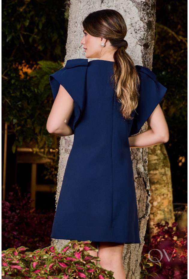 VESTIDO COM LAÇO EM ALFAIATARIA AZUL - LUZIA FAZZOLLI
