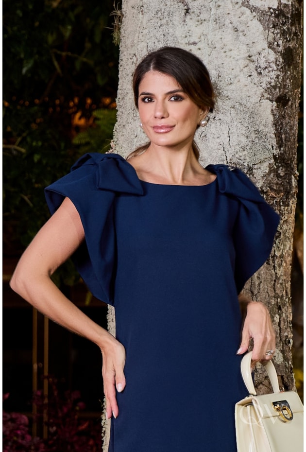 VESTIDO COM LAÇO EM ALFAIATARIA AZUL - LUZIA FAZZOLLI