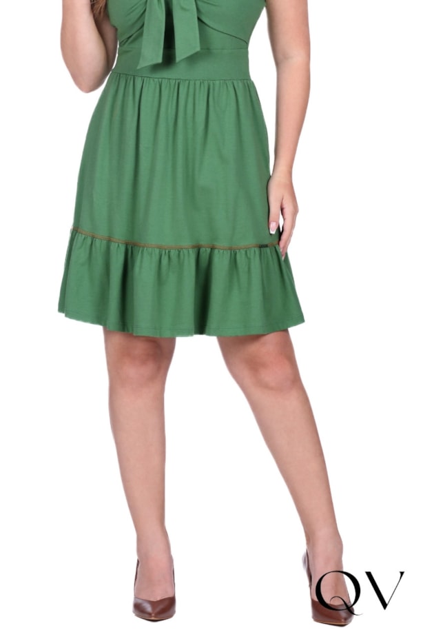 VESTIDO COM MANGAS CURTAS EM MALHA DE ALGODÃO VERDE - HAPUK