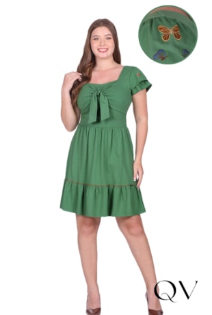 VESTIDO COM MANGAS CURTAS EM MALHA DE ALGODÃO VERDE - HAPUK