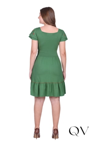 VESTIDO COM MANGAS CURTAS EM MALHA DE ALGODÃO VERDE - HAPUK