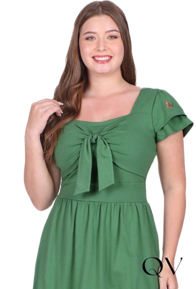 VESTIDO COM MANGAS CURTAS EM MALHA DE ALGODÃO VERDE - HAPUK