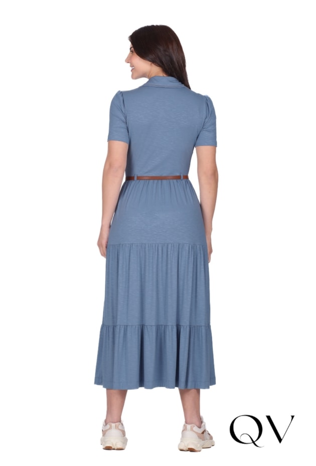 VESTIDO COM MANGAS CURTAS EM MALHA FLAMÊ AZUL - HAPUK