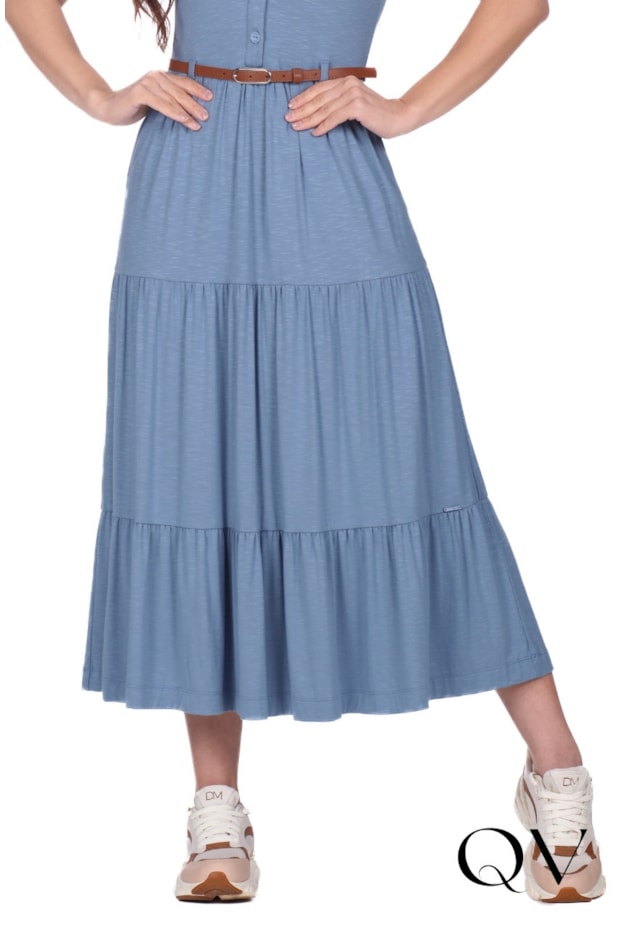 VESTIDO COM MANGAS CURTAS EM MALHA FLAMÊ AZUL - HAPUK