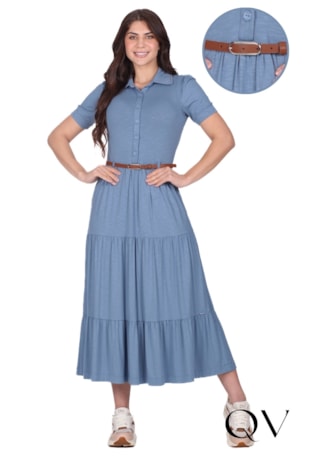 VESTIDO COM MANGAS CURTAS EM MALHA FLAMÊ AZUL - HAPUK