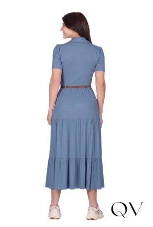 VESTIDO COM MANGAS CURTAS EM MALHA FLAMÊ AZUL - HAPUK