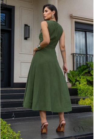 VESTIDO COM METAIS EVASÊ EM ALFAIATARIA VERDE - LUZIA FAZZOLLI