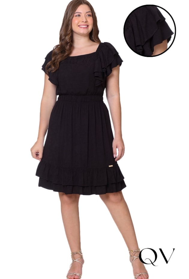 VESTIDO COM NERVURAS EM TECIDO PLANO PRETO - HAPUK