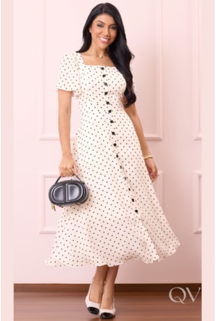 VESTIDO COM POÁ MAXI MIDI EM CREPE OFF WHITE - PURO SHARMY
