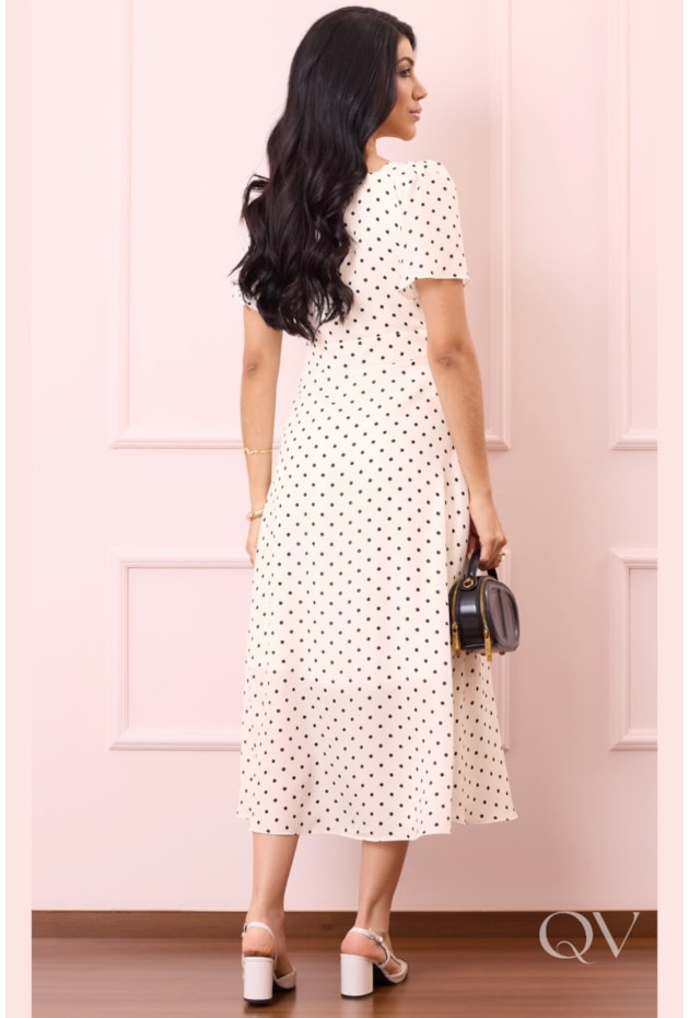 VESTIDO COM POÁ MAXI MIDI EM CREPE OFF WHITE - PURO SHARMY