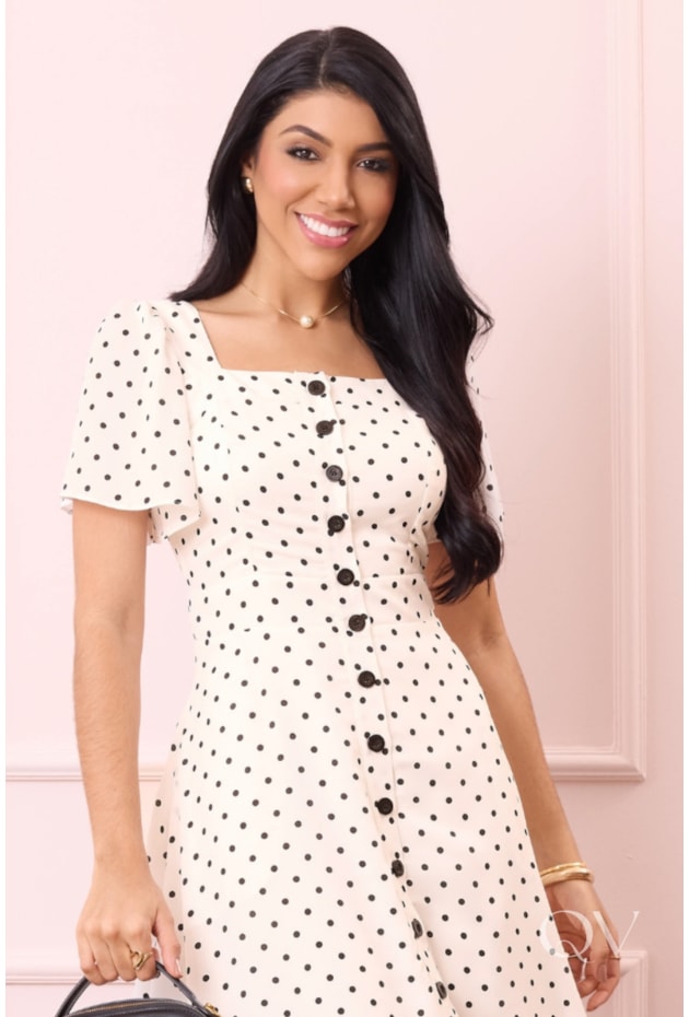 VESTIDO COM POÁ MAXI MIDI EM CREPE OFF WHITE - PURO SHARMY