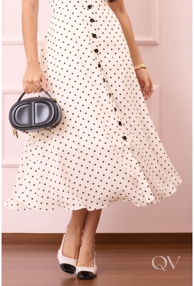 VESTIDO COM POÁ MAXI MIDI EM CREPE OFF WHITE - PURO SHARMY