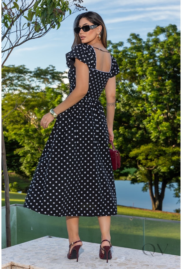 VESTIDO COM POÁS E BOLSO EM LINHO PRETO - LUZIA FAZZOLLI