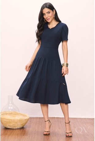 VESTIDO COM RECORTES EM PLANO DE VISCOSE AZUL - TITANIUM JEANS