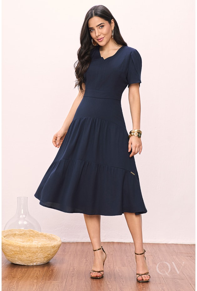 VESTIDO COM RECORTES EM PLANO DE VISCOSE AZUL - TITANIUM JEANS