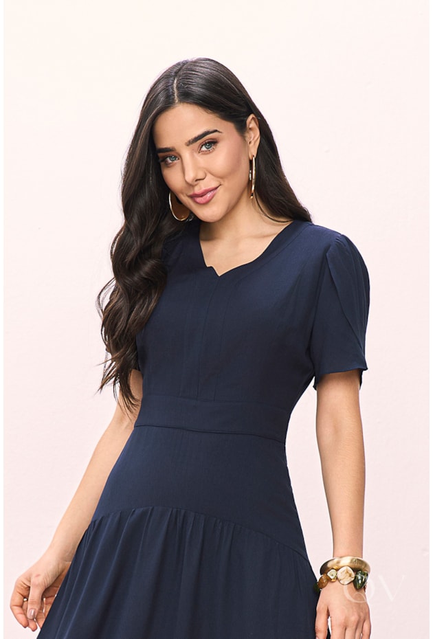 VESTIDO COM RECORTES EM PLANO DE VISCOSE AZUL - TITANIUM JEANS