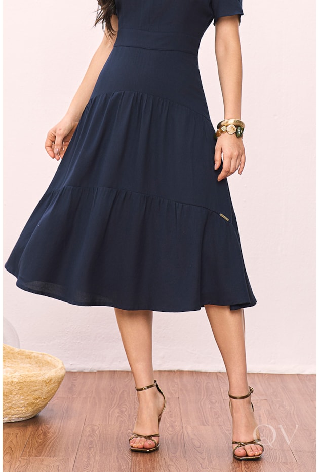 VESTIDO COM RECORTES EM PLANO DE VISCOSE AZUL - TITANIUM JEANS