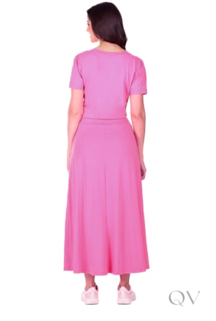 VESTIDO COM RIBANA E BOLSOS EM MALHA ALGODÃO ROSA - HAPUK