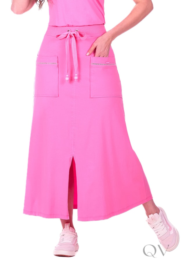 VESTIDO COM RIBANA E BOLSOS EM MALHA ALGODÃO ROSA - HAPUK