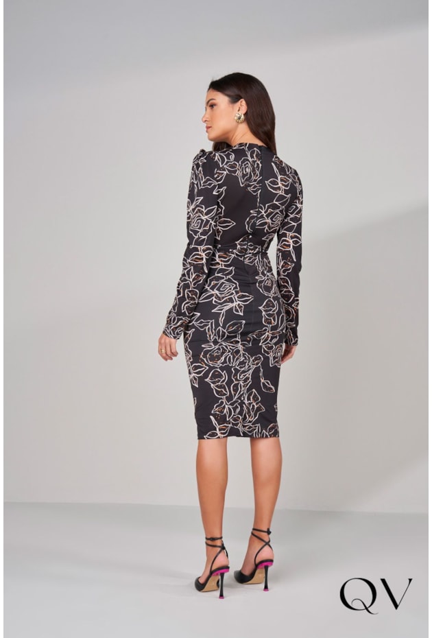 VESTIDO COM TRANSPASSE ESTAMPADO PRETO - TITANIUM JEANS