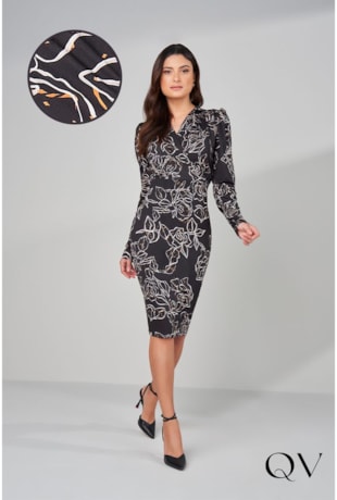 VESTIDO COM TRANSPASSE ESTAMPADO PRETO - TITANIUM JEANS