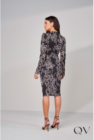 VESTIDO COM TRANSPASSE ESTAMPADO PRETO - TITANIUM JEANS