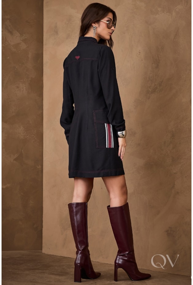 VESTIDO COM ZÍPER FRONTAL EM VISCOSE PRETO - ARTSY