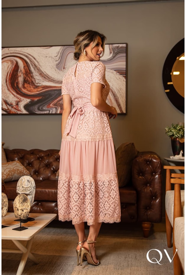 VESTIDO COMPOSÊ RENDA ROSÊ - LUZIA FAZZOLLI