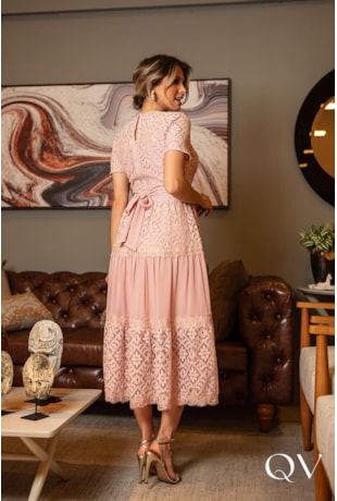 VESTIDO COMPOSÊ RENDA ROSÊ - LUZIA FAZZOLLI