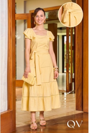 VESTIDO COTTON ENTREMEIO AMARELO - JANY PIM