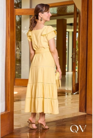 VESTIDO COTTON ENTREMEIO AMARELO - JANY PIM