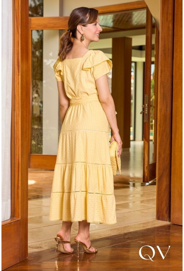 VESTIDO COTTON ENTREMEIO AMARELO - JANY PIM