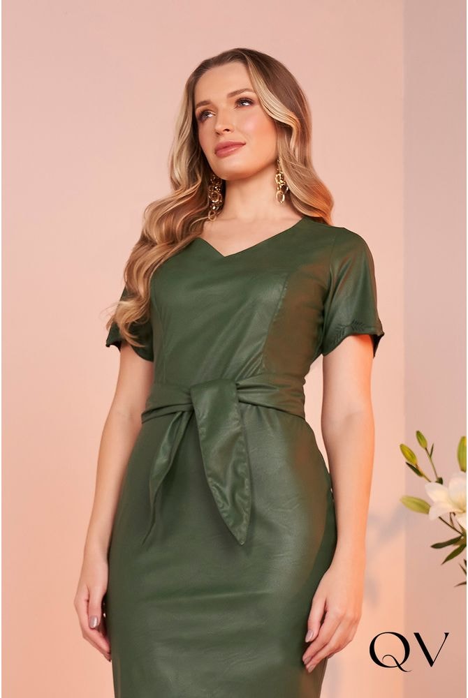 Vestido de sale couro verde militar