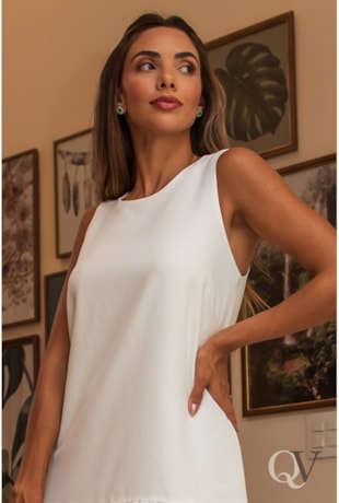 VESTIDO CREPE BABADO BORDADO OFF WHITE - LUZIA FAZZOLLI