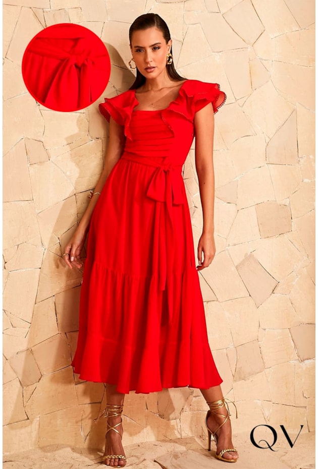 Vestido Curto Vestido Vermelho De Crepe Vestido Vermelho Crepe Com