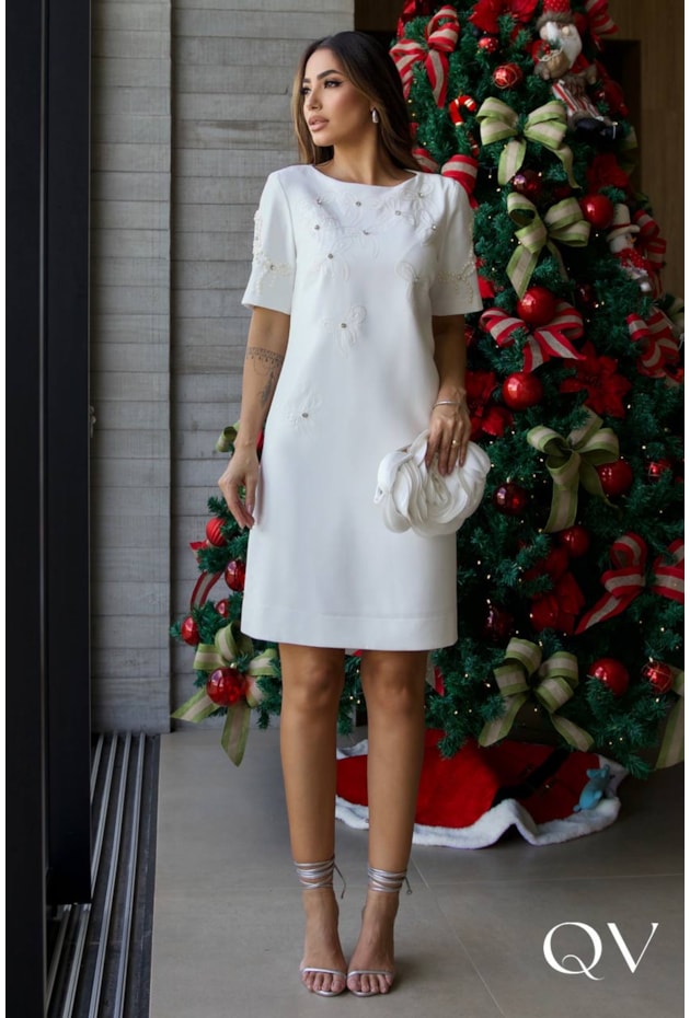 VESTIDO CREPE BORDADO OFF WHITE - LUZIA FAZZOLLI VESTIDO CREPE BORDADO OFF WHITE - LUZIA FAZZOLLI