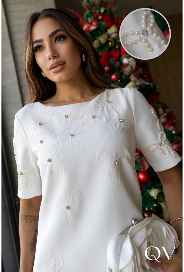 VESTIDO CREPE BORDADO OFF WHITE - LUZIA FAZZOLLI VESTIDO CREPE BORDADO OFF WHITE - LUZIA FAZZOLLI